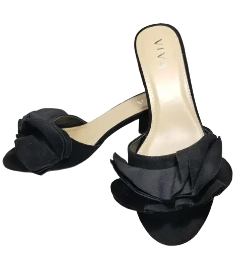 Viva Black & Tan Faux Suede Ruffled Slip On Wedge Heels