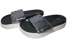 Viva Charcoal & Silver Sparkly Slip On Sandals