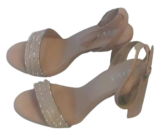 Viva Light Pink & Cream Jeweled Faux Suede Wedge Heels with Buckle