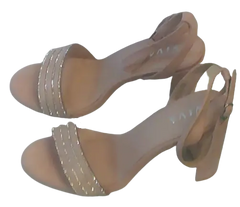 Viva Light Pink & Cream Jeweled Faux Suede Wedge Heels with Buckle