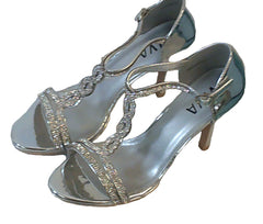 Viva Silver Jeweled Stiletto Buckled Heels with Loops