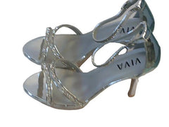 Viva Silver Jeweled Stiletto Heels with Buckle