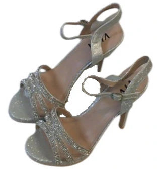 Viva Silver Sparkly Jeweled Stiletto Heels with Buckle