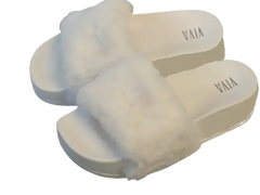 Viva White Fuzzy Slip On Sandals