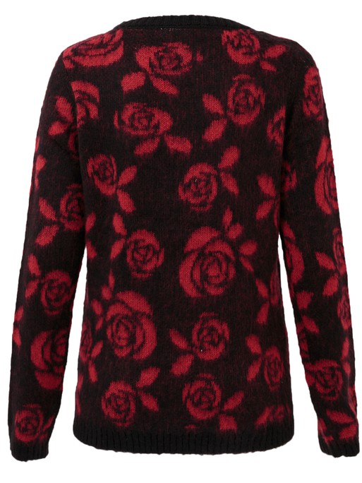 Salon Studio Black/Red Roses Pattern Sweater