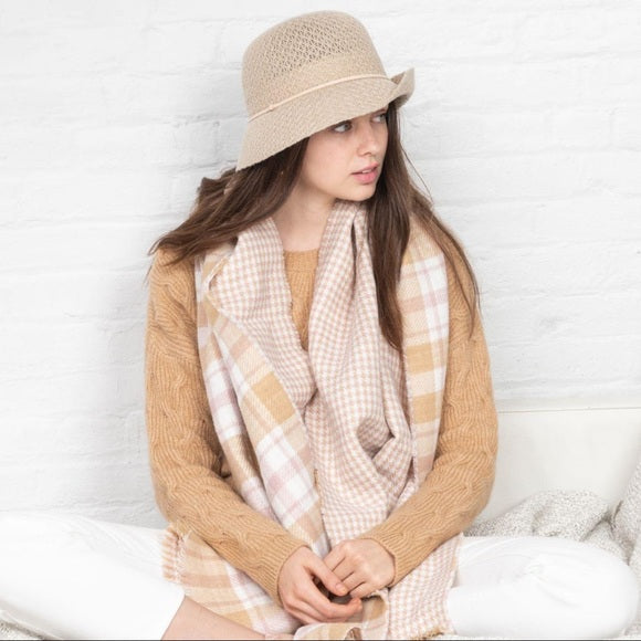 Charter Club - Reversible Houndstooth to Plaid Wrap in Camel