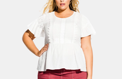 City Chic Trendy Plus Size Summer Delight Ivory Embroidered Top size 14W