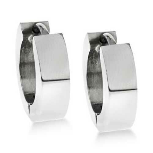 Sutton by Rhona Sutton Men's Stainless Steel Huggie Hoop Earrings