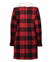 Steve Madden Black & Red Buffalo Check Faux Fur Fleece Button-Up Coat