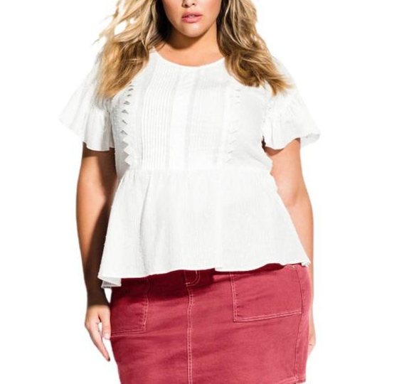 City Chic Trendy Plus Size Summer Delight Ivory Embroidered Top size 14W