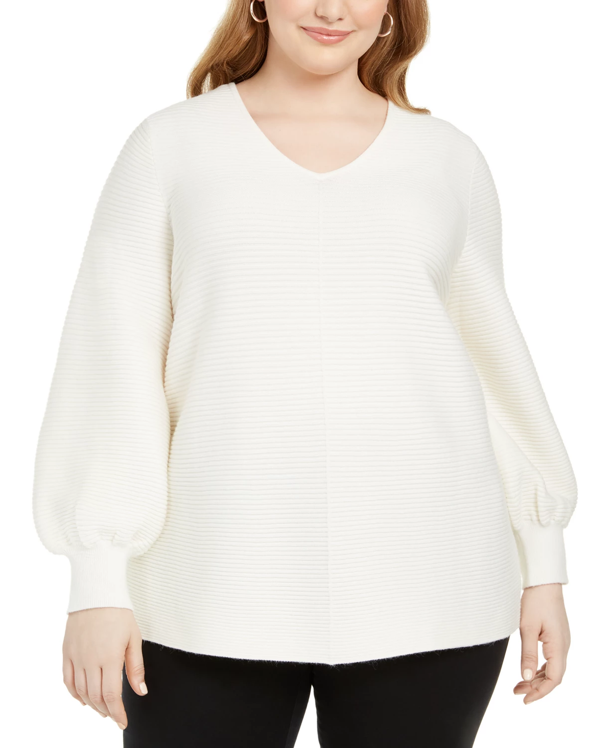 Alfani Plus Size White Ottoman-Stitch Sweater in Cloud