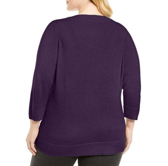 Karen Scott Plus Size Ballet Neckline Sweater in Purple Dynasty