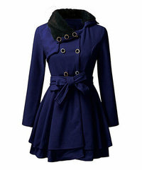 Camisa Navy Faux Fur-Trim Trench Coat