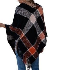 Romantichut Black & Red Plaid Fringe Poncho