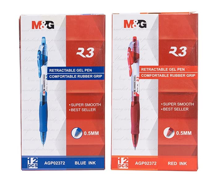 M&G Retractable Gel Pen Blue 0.5mm Comfort Rubber Grip (5 per pack)