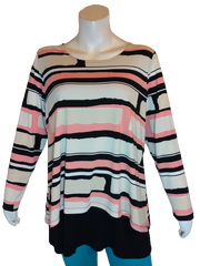 Alfani Woman Striped Stripey Long Sleeve Top 95% Polyester, 5% Spandex