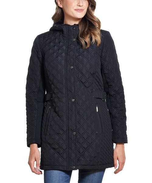 Weatherproof Black Walker Faux Fur-Hooded Quilted Jacket