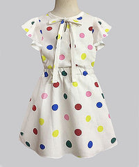 A.T.U.N. Candy Creme Polka Dot Tie-Neck Natalie Angel-Sleeve Dress