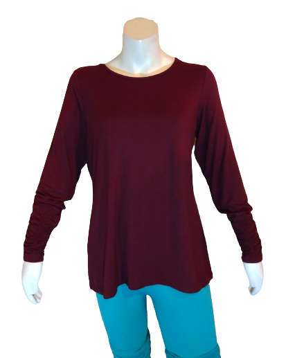 Alfani Woman Maroon Long Sleeve Top 94% Rayon, 6% Spandex