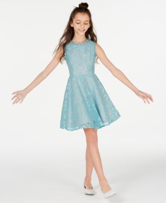 Rare Editions Big Girls Scalloped Lace Fit Turquoise 10