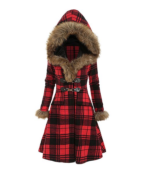 Camisa Red Plaid Faux-Fur Coat