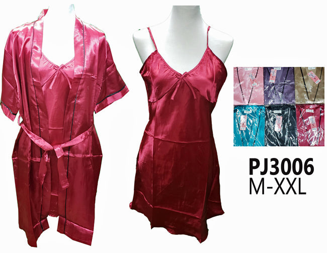 Paris Pink Satin Charmeuse Matching Wrap Robe and Chemise Set